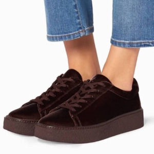 Vince Neela Lace Up Platform Sneakers Womens 7.5 Chocolate Brown Velvet